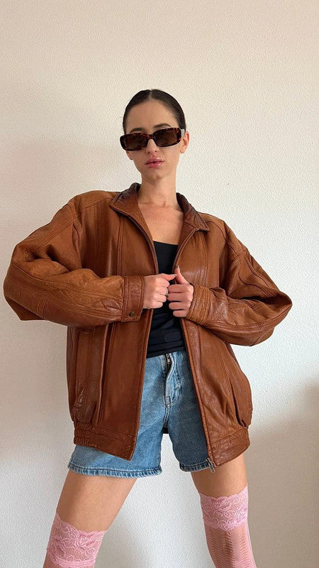 Vintage 90s Leather Bomber Jacket, High Quality and Stylish