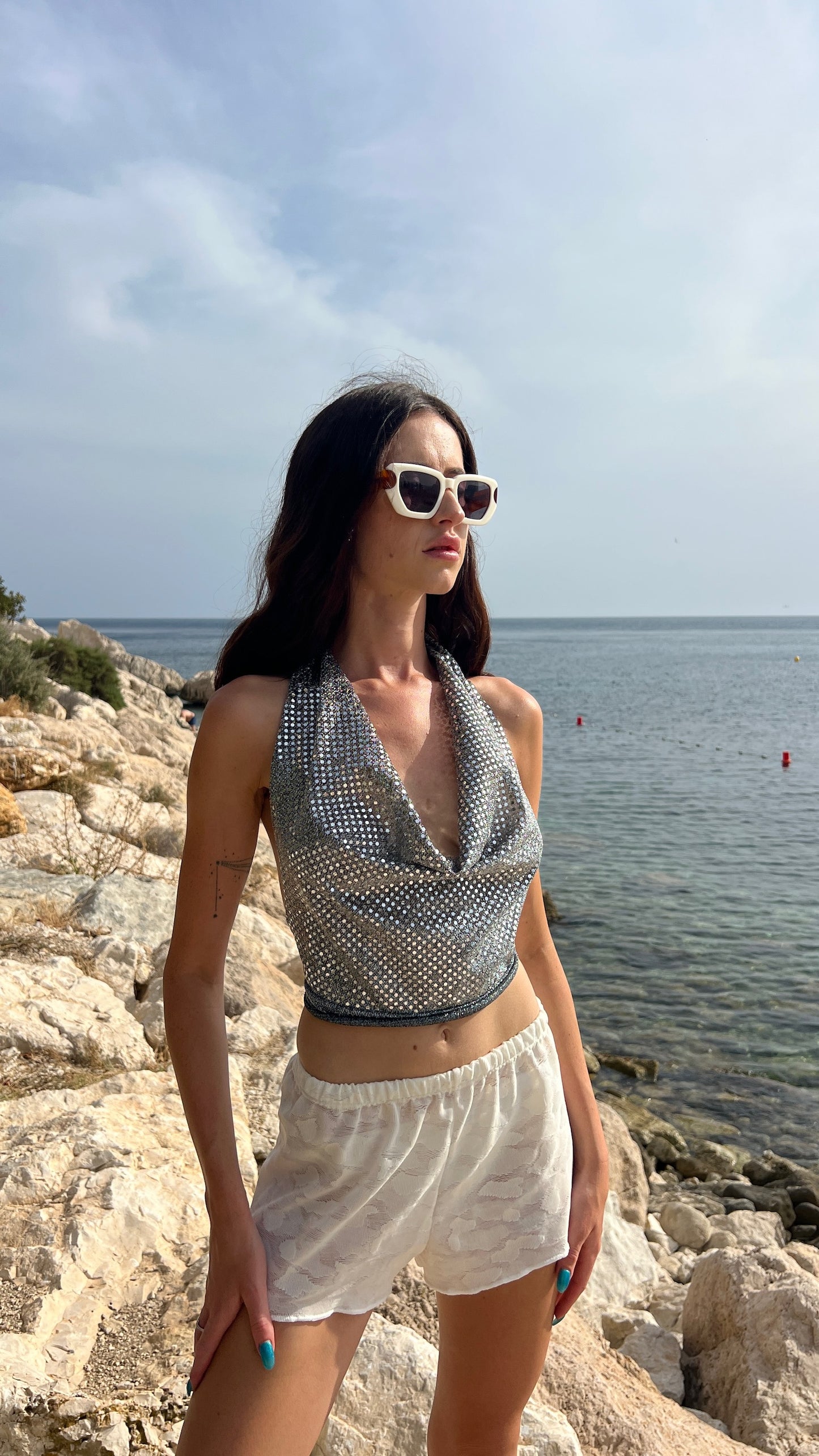 ‘Silver Fever Ibiza’ glitter silver top one size