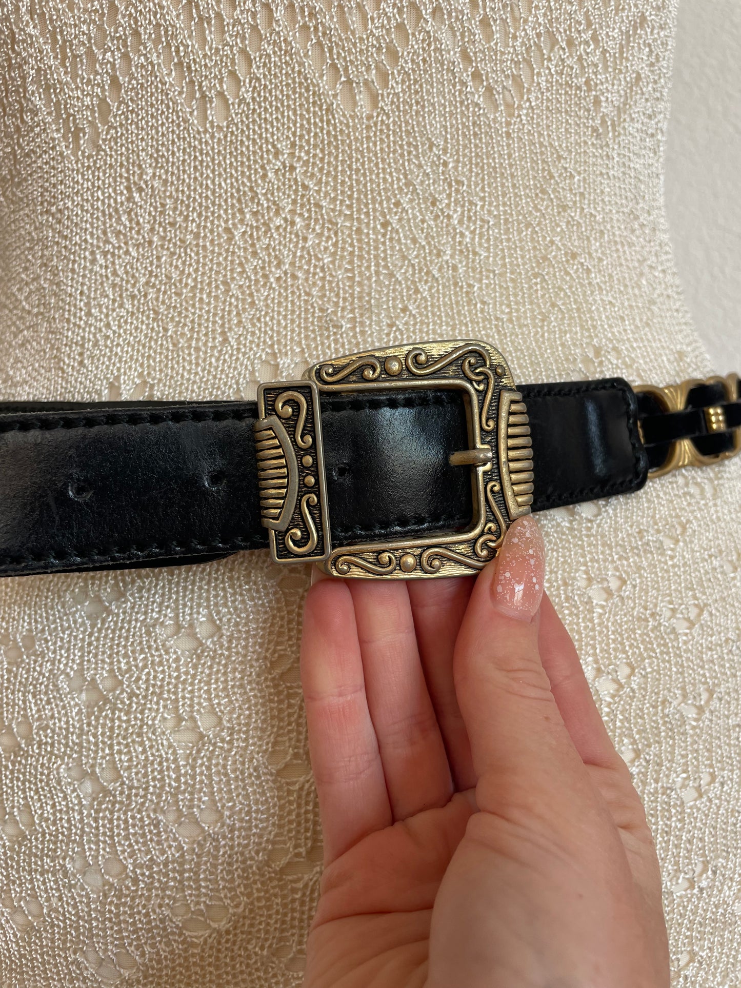 Vintage black belt with gold details
