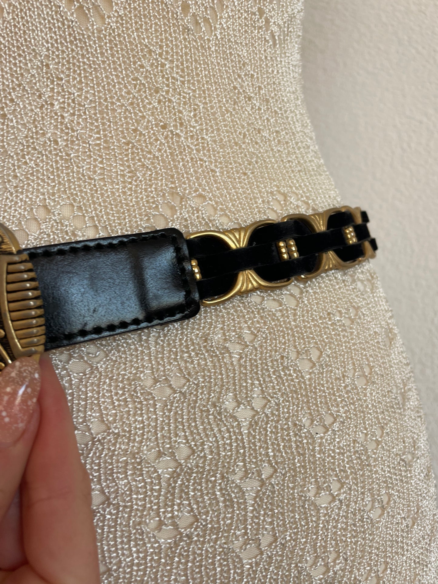 Vintage black belt with gold details