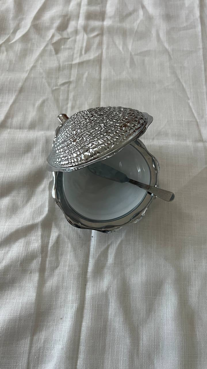 Elegant Large Shell-Shaped Box with Iridescent Glass Plate & Spoon – Rare Vintage Treasure