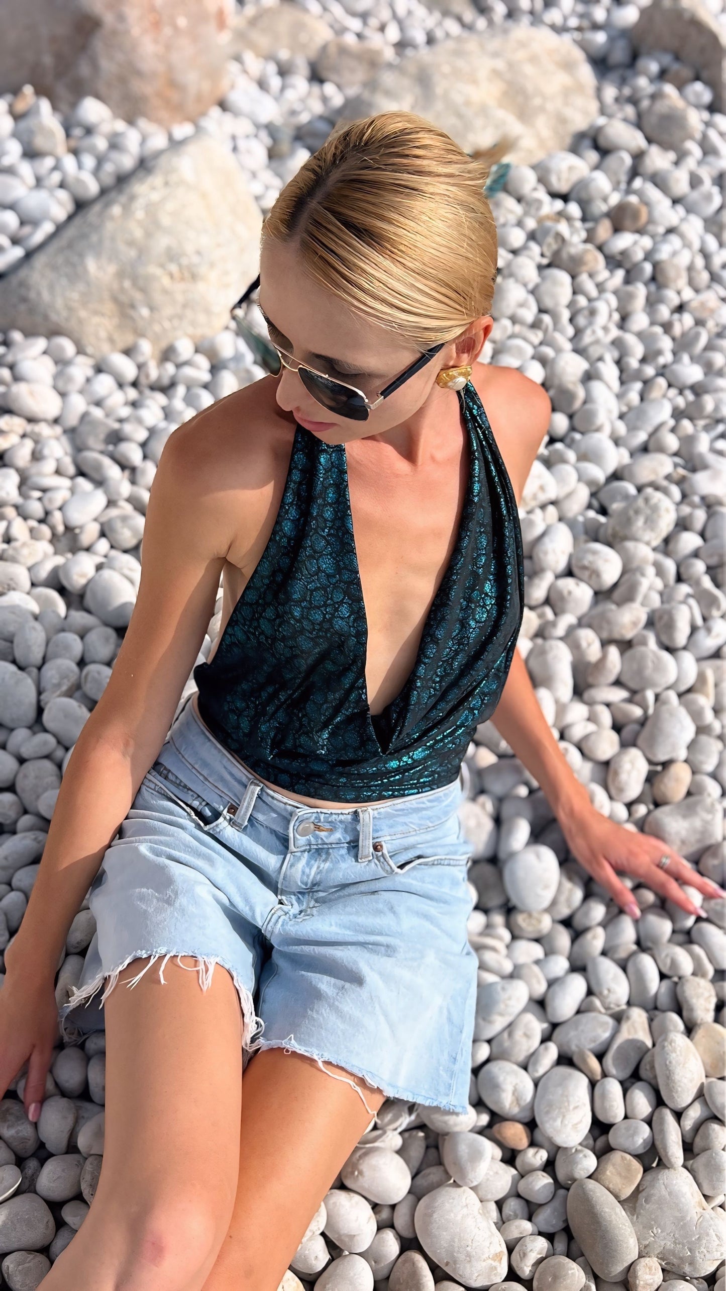 ‘Green Goddess’ Ibiza upcycled Y2K halter top one size