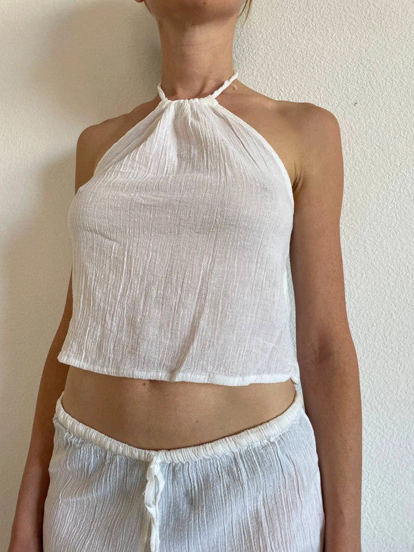 Vintage White Summer Suit – Pants & Top (S)
