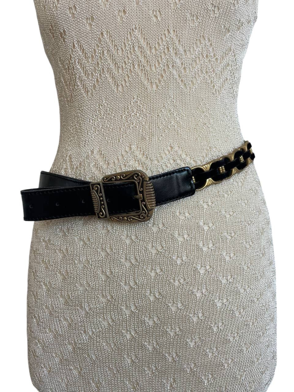 Vintage black belt with gold details