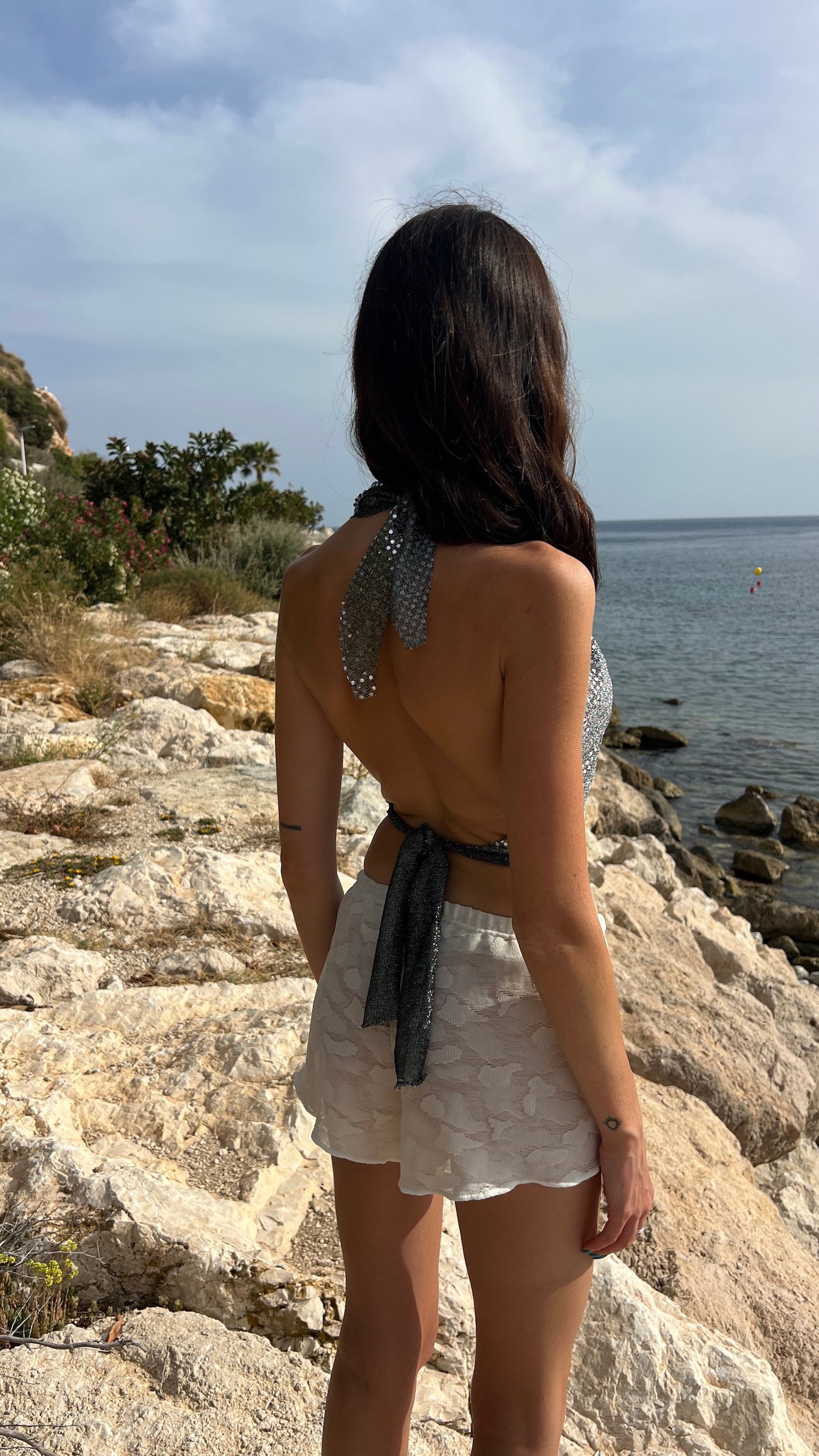‘Silver Fever Ibiza’ glitter silver top one size