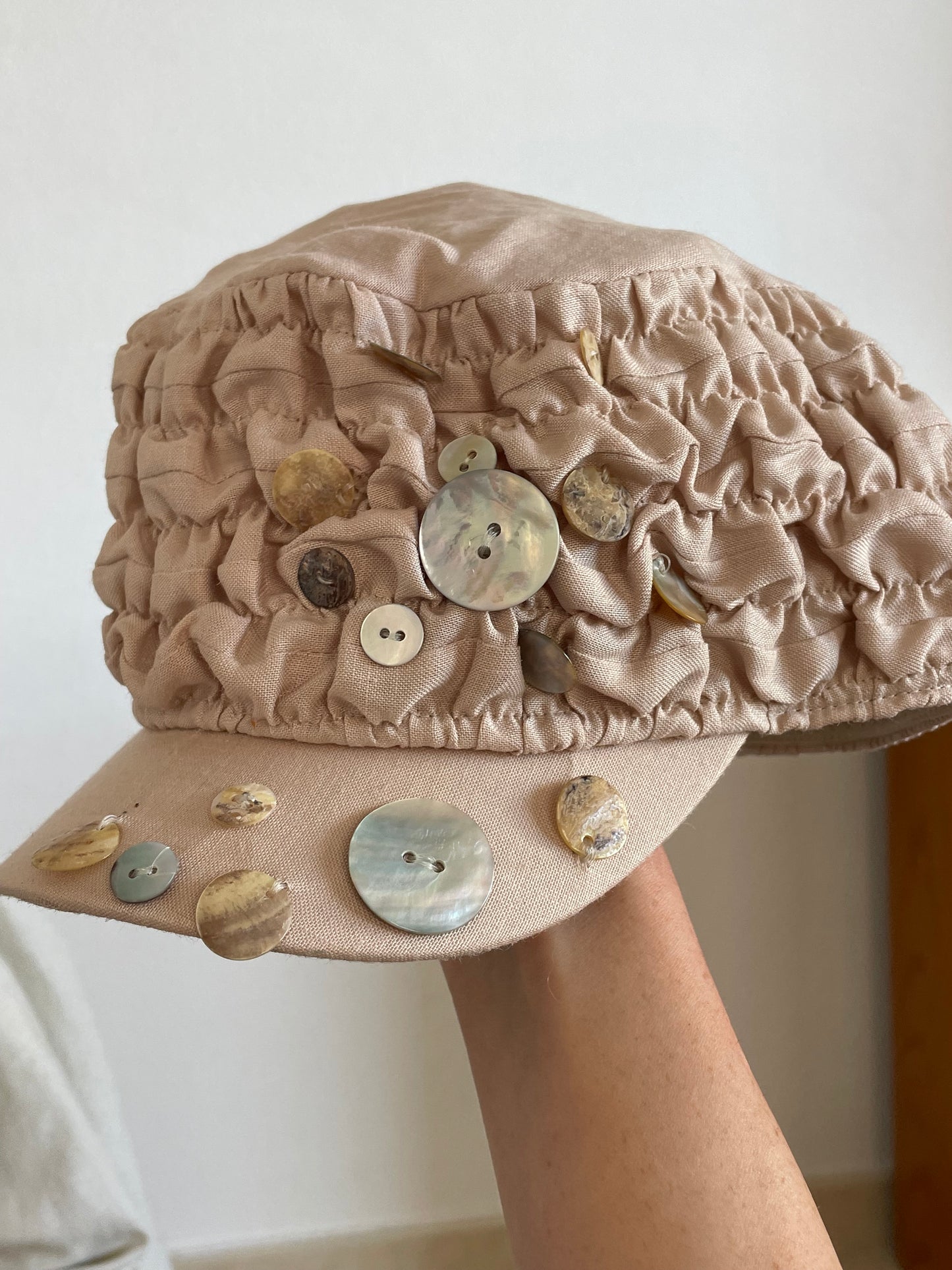 Stylish Vintage Beige Beaded Cap – One Size