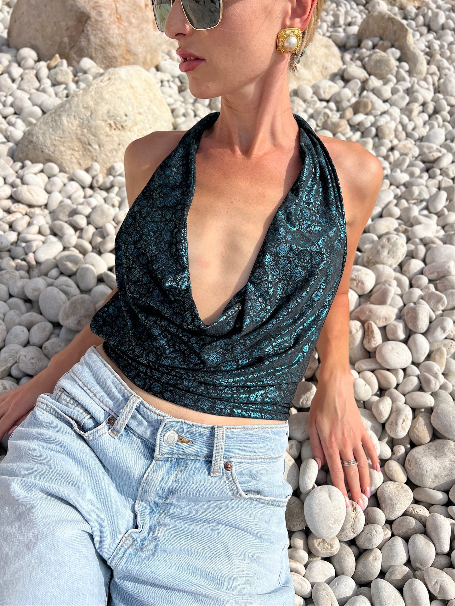 ‘Green Goddess’ Ibiza upcycled Y2K halter top one size