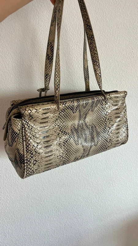 Vintage Rectangular Grey Bag with Functional Lock and Key