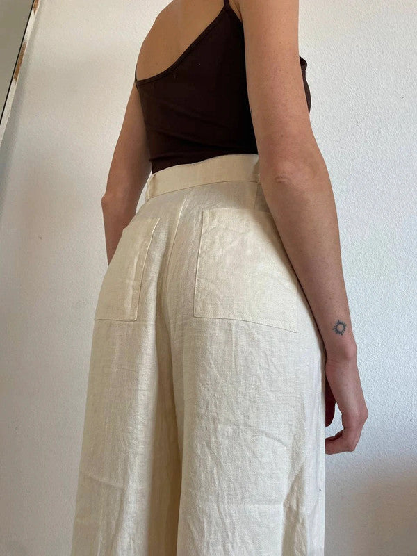 Shona Joy Linen Wide-Leg Pants – Size XS-S, Beige