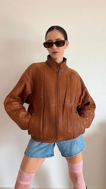 Vintage 90s Leather Bomber Jacket, High Quality and Stylish