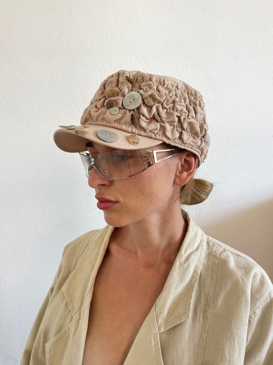 Stylish Vintage Beige Beaded Cap – One Size
