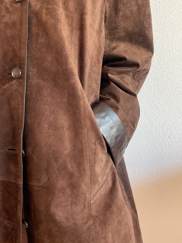 Vintage Suede Brown Coat – Stylish & Trendy, Size L