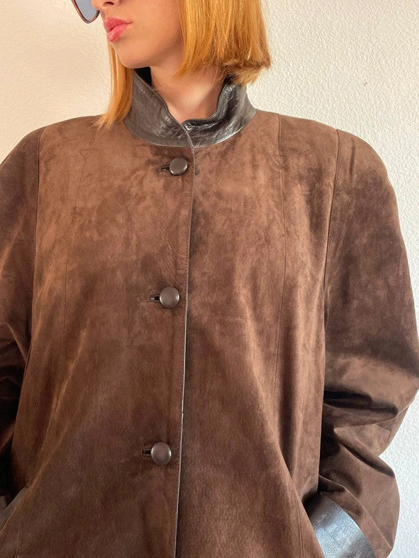 Vintage Suede Brown Coat – Stylish & Trendy, Size L