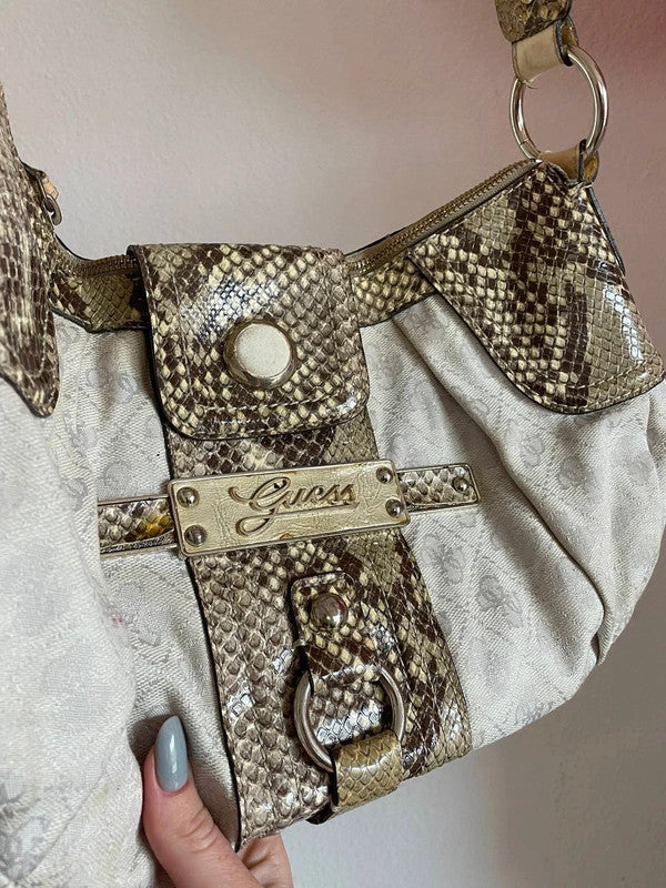 Guess Y2K Vintage Logo Shoulder Bag Beige & Spacious