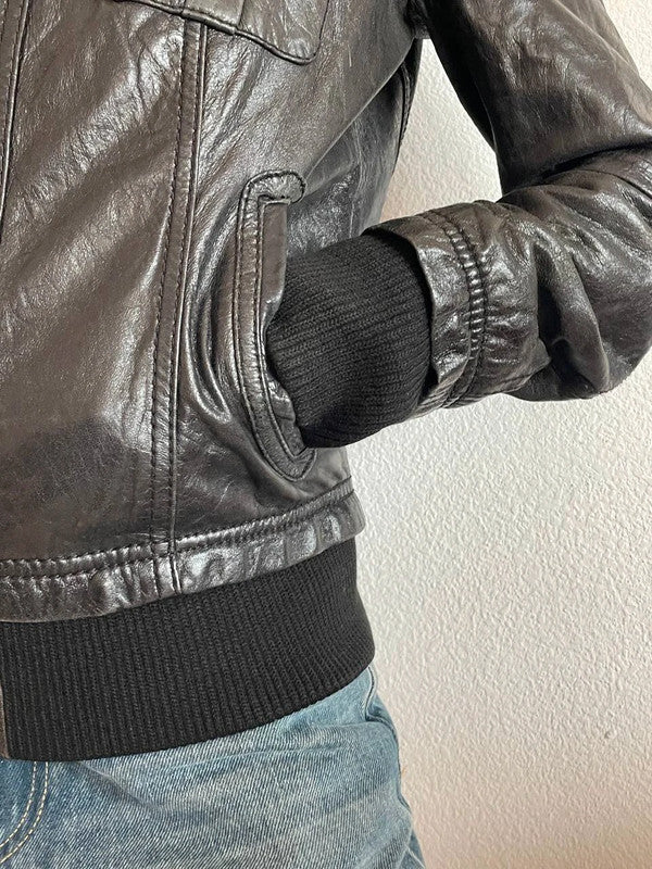 Trendy Vintage 2000s Black Leather Biker Jacket – Size S