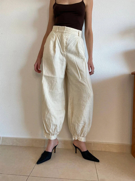 Shona Joy Linen Wide-Leg Pants – Size XS-S, Beige